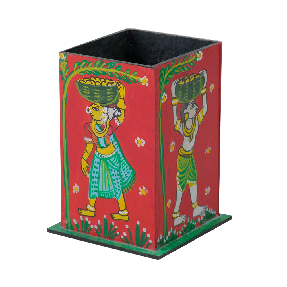 Decorative Multipurpose Pen Stand 2 - Exclusively hand-painted in Cheriyal Painting by Penkraft
